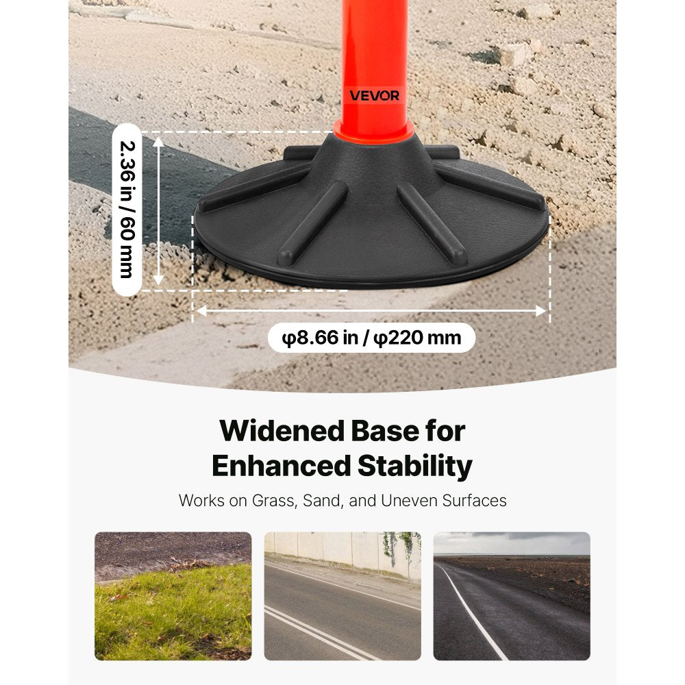 4 Pack Traffic Delineator Posts, 871 mm Traffic Safety Cones with Weighted Base, Reflective Strips and Chain, Heavy Duty
