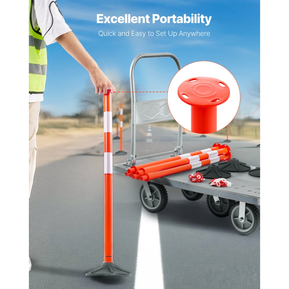 4 Pack Traffic Delineator Posts, 871 mm Traffic Safety Cones with Weighted Base, Reflective Strips and Chain, Heavy Duty