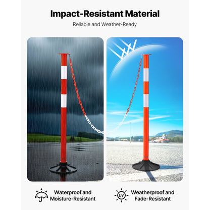 4 Pack Traffic Delineator Posts, 871 mm Traffic Safety Cones with Weighted Base, Reflective Strips and Chain, Heavy Duty