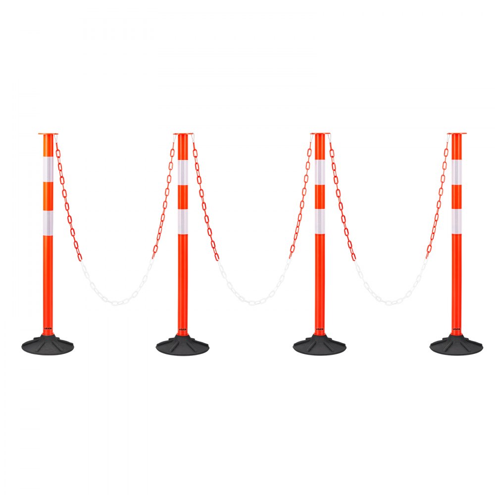 4 Pack Traffic Delineator Posts, 871 mm Traffic Safety Cones with Weighted Base, Reflective Strips and Chain, Heavy Duty