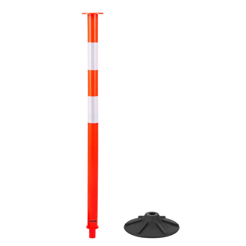 4 Pack Traffic Delineator Posts, 871 mm Traffic Safety Cones with Weighted Base, Reflective Strips and Chain, Heavy Duty