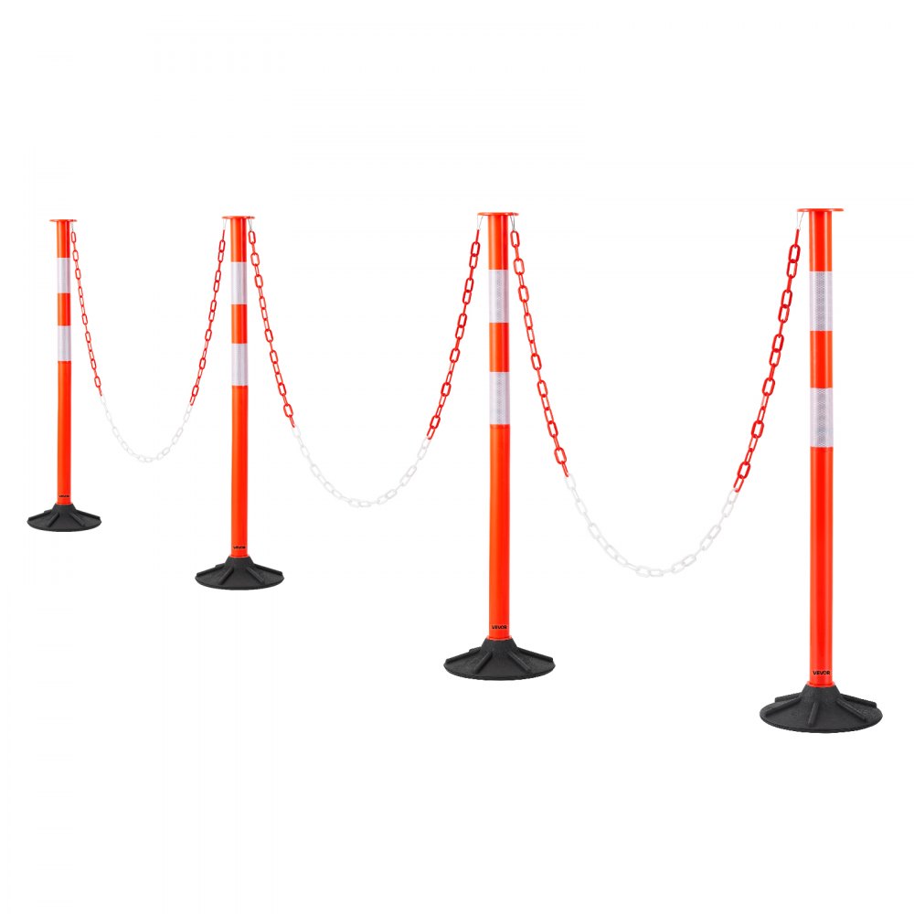 4 Pack Traffic Delineator Posts, 871 mm Traffic Safety Cones with Weighted Base, Reflective Strips and Chain, Heavy Duty