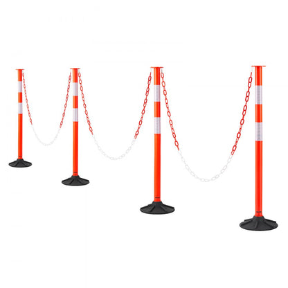 4 Pack Traffic Delineator Posts, 871 mm Traffic Safety Cones with Weighted Base, Reflective Strips and Chain, Heavy Duty