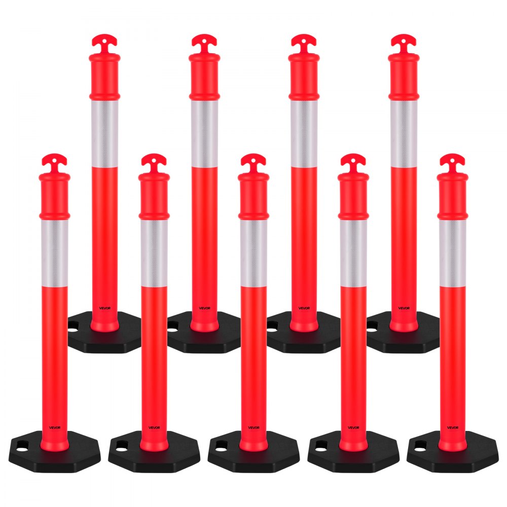 9 Pack Traffic Delineator Posts 1140 mm Traffic Safety Cones Weighted Base