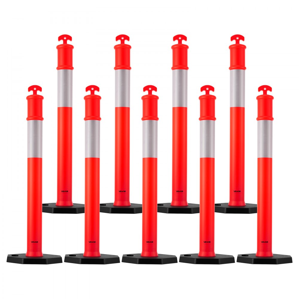 9 Pack Traffic Delineator Posts 1140 mm Traffic Safety Cones Weighted Base