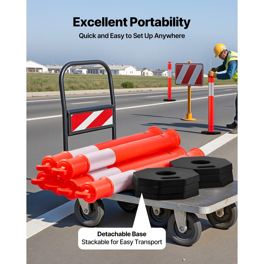 3 Pack Traffic Delineator Posts 1140 mm Traffic Safety Cones Weighted Base