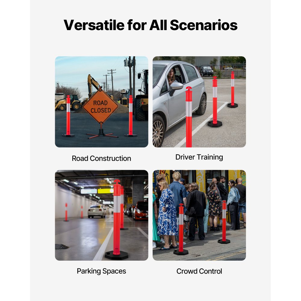 3 Pack Traffic Delineator Posts 1140 mm Traffic Safety Cones Weighted Base
