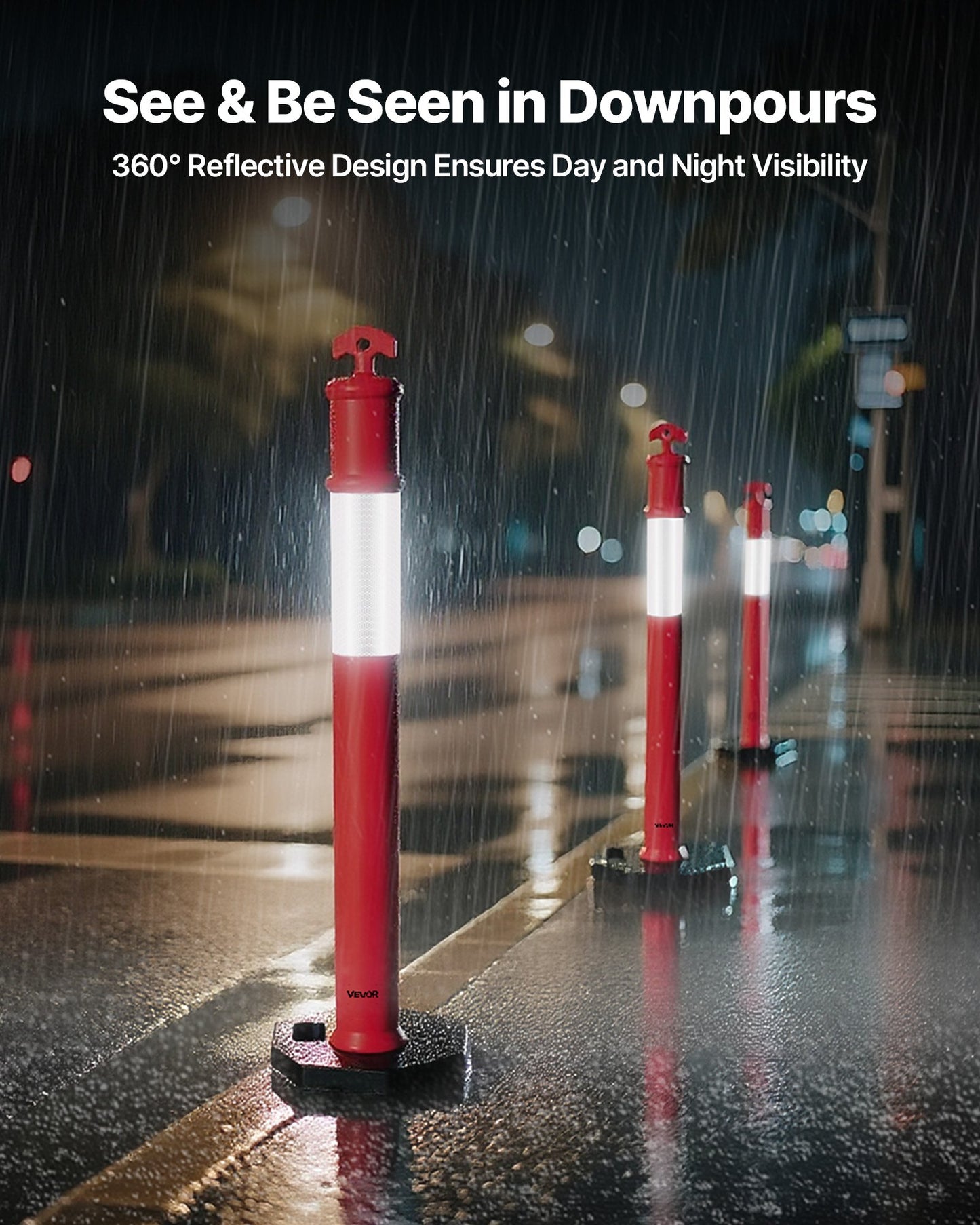 2 Pack Traffic Delineator Posts, 1140 mm Traffic Safety Cones with Weighted Base and Reflective Strips, Heavy Duty Delineator Posts for Construction Site, Parking Lot, Crowd Control, Red