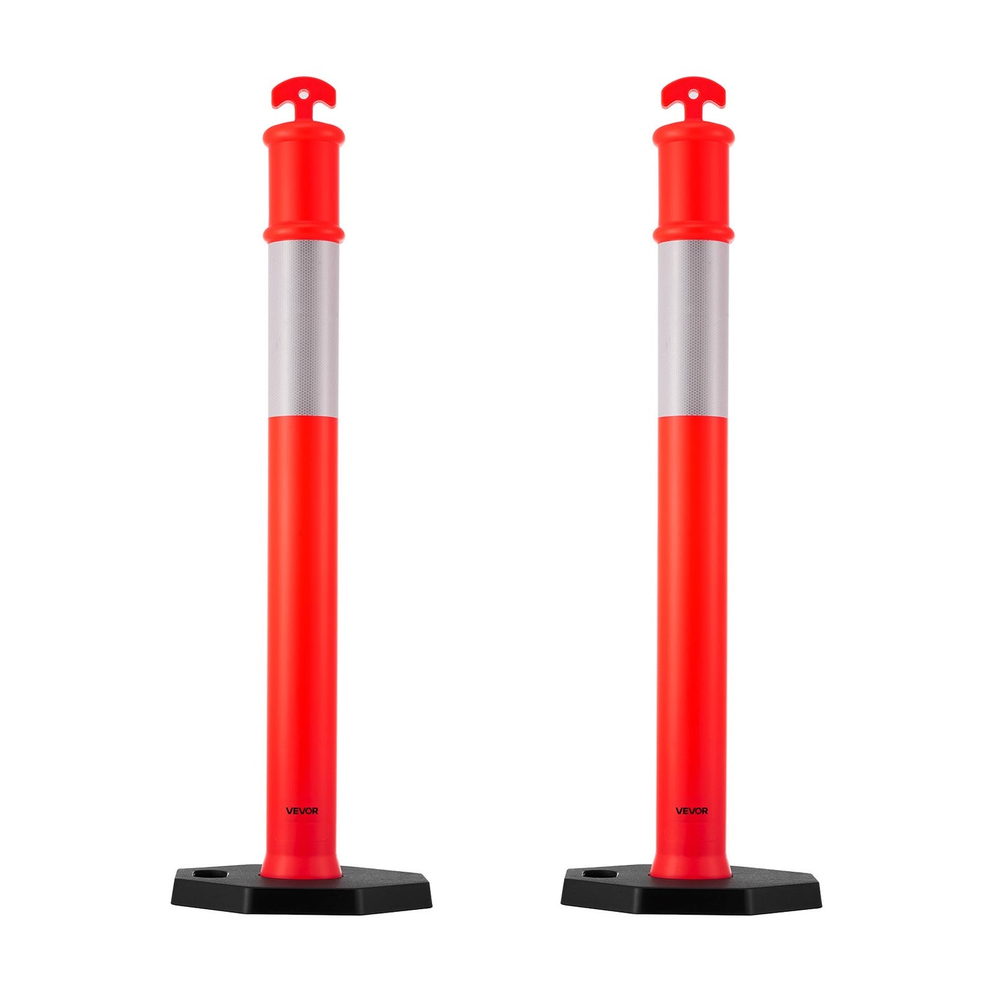 2 Pack Traffic Delineator Posts, 1140 mm Traffic Safety Cones with Weighted Base and Reflective Strips, Heavy Duty Delineator Posts for Construction Site, Parking Lot, Crowd Control, Red