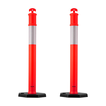2 Pack Traffic Delineator Posts, 1140 mm Traffic Safety Cones with Weighted Base and Reflective Strips, Heavy Duty Delineator Posts for Construction Site, Parking Lot, Crowd Control, Red