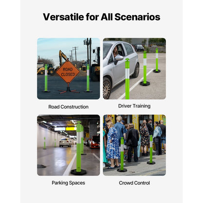 3 Packs Traffic Delineator Posts 1140 mm Safety Cones Weighted Base Green