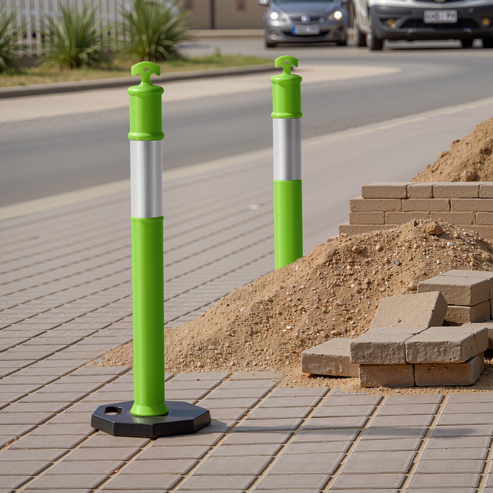 3 Packs Traffic Delineator Posts 1140 mm Safety Cones Weighted Base Green