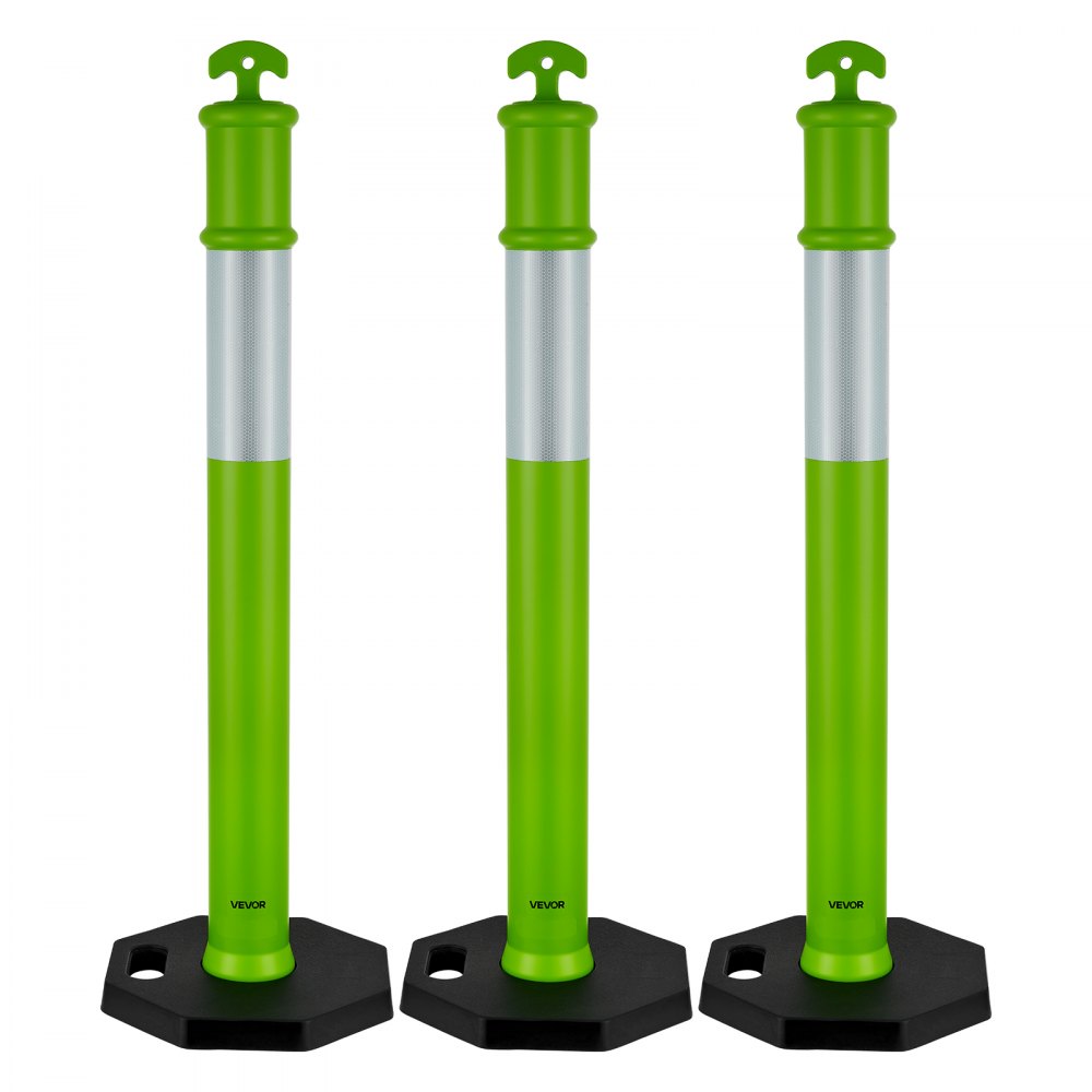3 Packs Traffic Delineator Posts 1140 mm Safety Cones Weighted Base Green