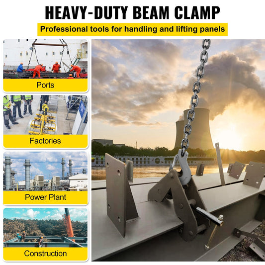 1 Ton (1000 kg) Black Steel Beam Lifting Clamp with Wide Opening and Manual Rod
