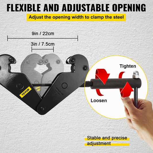 1 Ton (1000 kg) Black Steel Beam Lifting Clamp with Wide Opening and Manual Rod