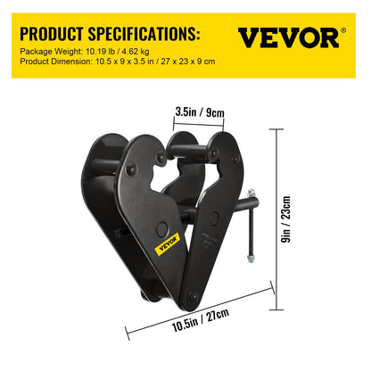 1 Ton (1000 kg) Black Steel Beam Lifting Clamp with Wide Opening and Manual Rod