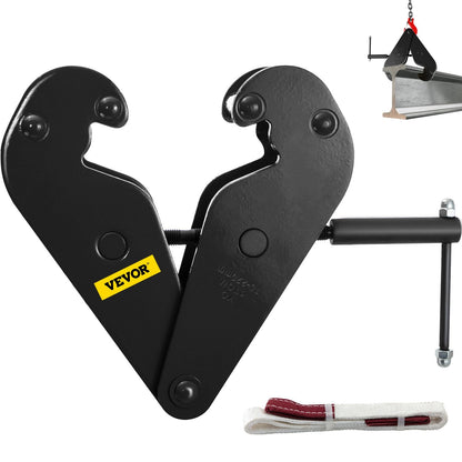 1 Ton (1000 kg) Black Steel Beam Lifting Clamp with Wide Opening and Manual Rod
