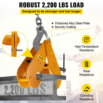 1 Ton Capacity Heavy Duty Steel Beam Clamp, 0.075-0.22 Meter Opening Range
