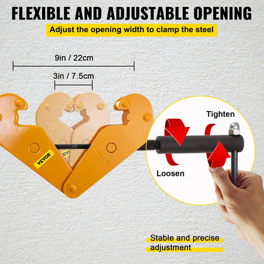 1 Ton Capacity Heavy Duty Steel Beam Clamp, 0.075-0.22 Meter Opening Range