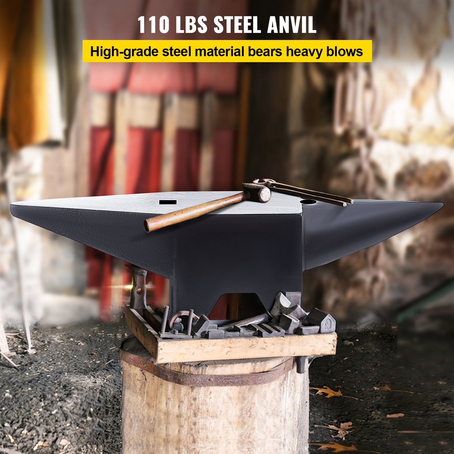 VEVOR Blacksmith Anvil Steel Round Horn Anvil 110lb 50kg 2 Holes for Metal Work