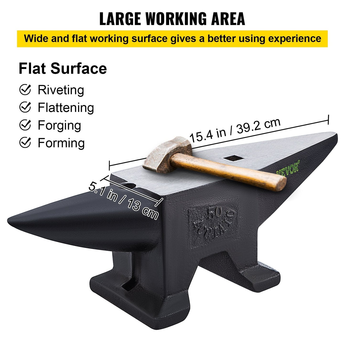 50kg Steel Round Horn Anvil with Dual Holes for Metalwork and Forging