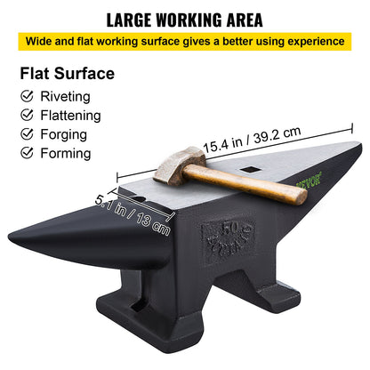 VEVOR Blacksmith Anvil Steel Round Horn Anvil 110lb 50kg 2 Holes for Metal Work