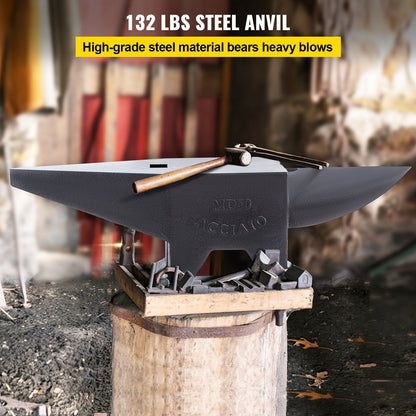 Heavy-Duty Steel Blacksmith Anvil with Round Horn, 60 kg, Dual Holes for Metalwork