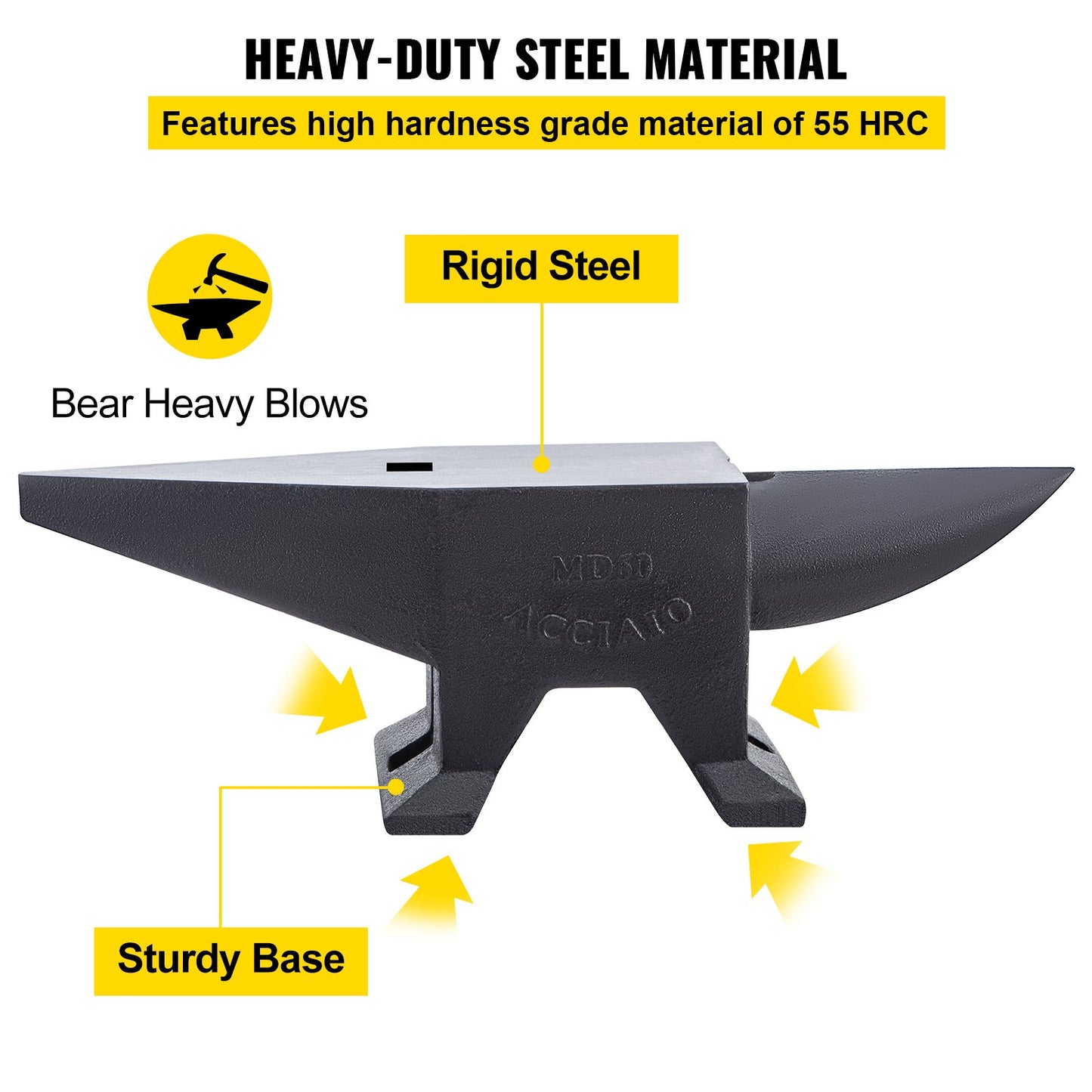 VEVOR Blacksmith Anvil Steel Round Horn Anvil 132lb 60kg 2 Holes for Metal Work
