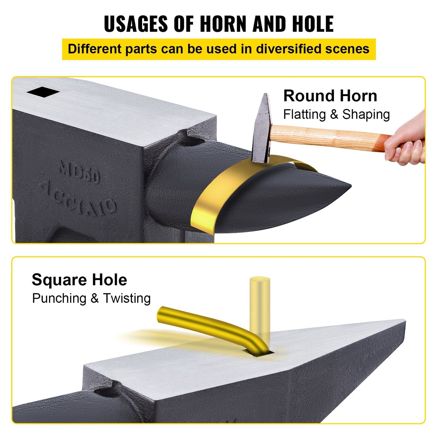 Heavy-Duty Steel Blacksmith Anvil with Round Horn, 60 kg, Dual Holes for Metalwork