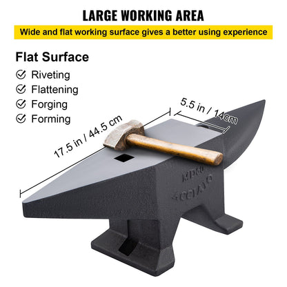 Heavy-Duty Steel Blacksmith Anvil with Round Horn, 60 kg, Dual Holes for Metalwork