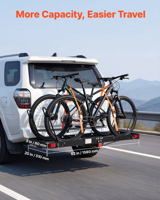 Hitch Cargo Carrier with Bike Racks, 1580 x 510 x 80 mm Hitch Mount Cargo Carrier for 2 Mountain Bikes, 227KG Capacity High-Strength Steel Rear Luggage Basket Fits 2" Receiver for SUVs Pickups