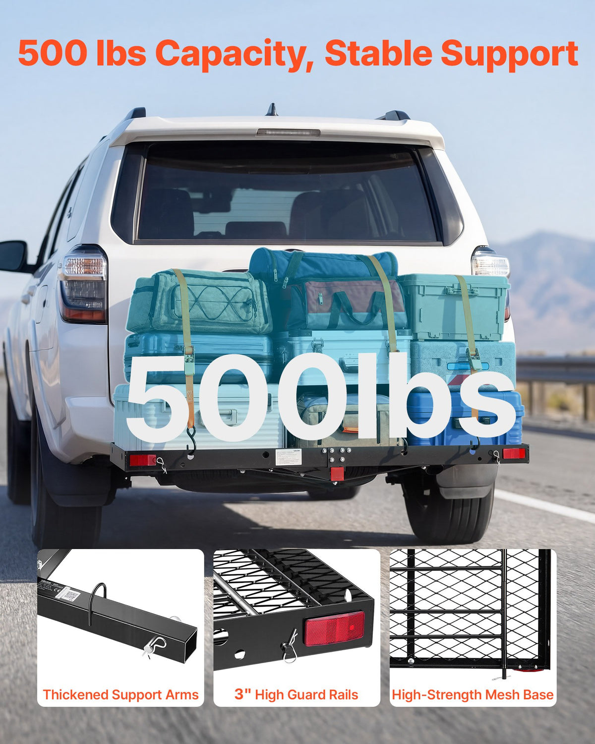 Hitch Cargo Carrier with Bike Racks, 1580 x 510 x 80 mm Hitch Mount Cargo Carrier for 2 Mountain Bikes, 227KG Capacity High-Strength Steel Rear Luggage Basket Fits 2" Receiver for SUVs Pickups
