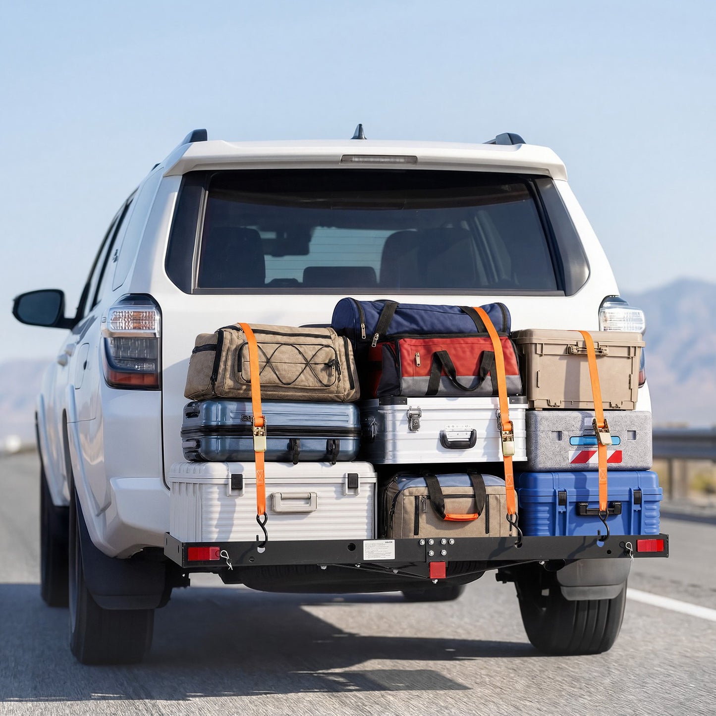 Hitch Cargo Carrier with Bike Racks, 1580 x 510 x 80 mm Hitch Mount Cargo Carrier for 2 Mountain Bikes, 227KG Capacity High-Strength Steel Rear Luggage Basket Fits 2" Receiver for SUVs Pickups