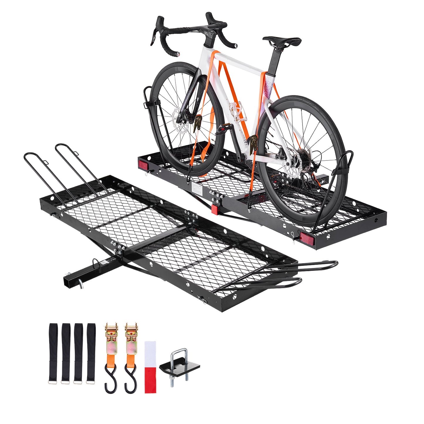 Hitch Cargo Carrier with Bike Racks, 1580 x 510 x 80 mm Hitch Mount Cargo Carrier for 2 Mountain Bikes, 227KG Capacity High-Strength Steel Rear Luggage Basket Fits 2" Receiver for SUVs Pickups
