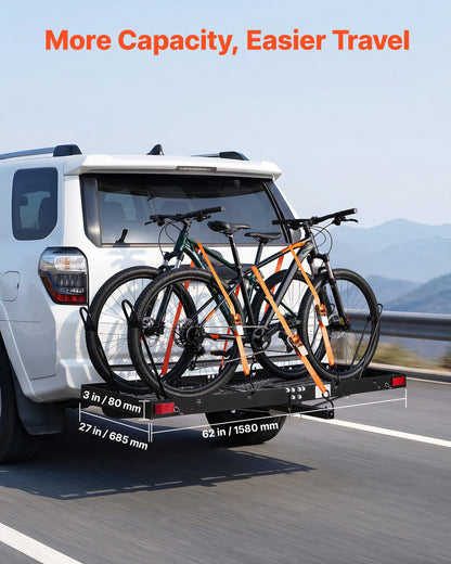 Hitch Cargo Carrier with Bike Racks, 1580 x 685 x 80 mm Hitch Mount Cargo Carrier for up to 4 Mountain Bikes, 227KG Capacity High-Strength Rear Luggage Basket Fits 2" Receiver for SUV Pickups