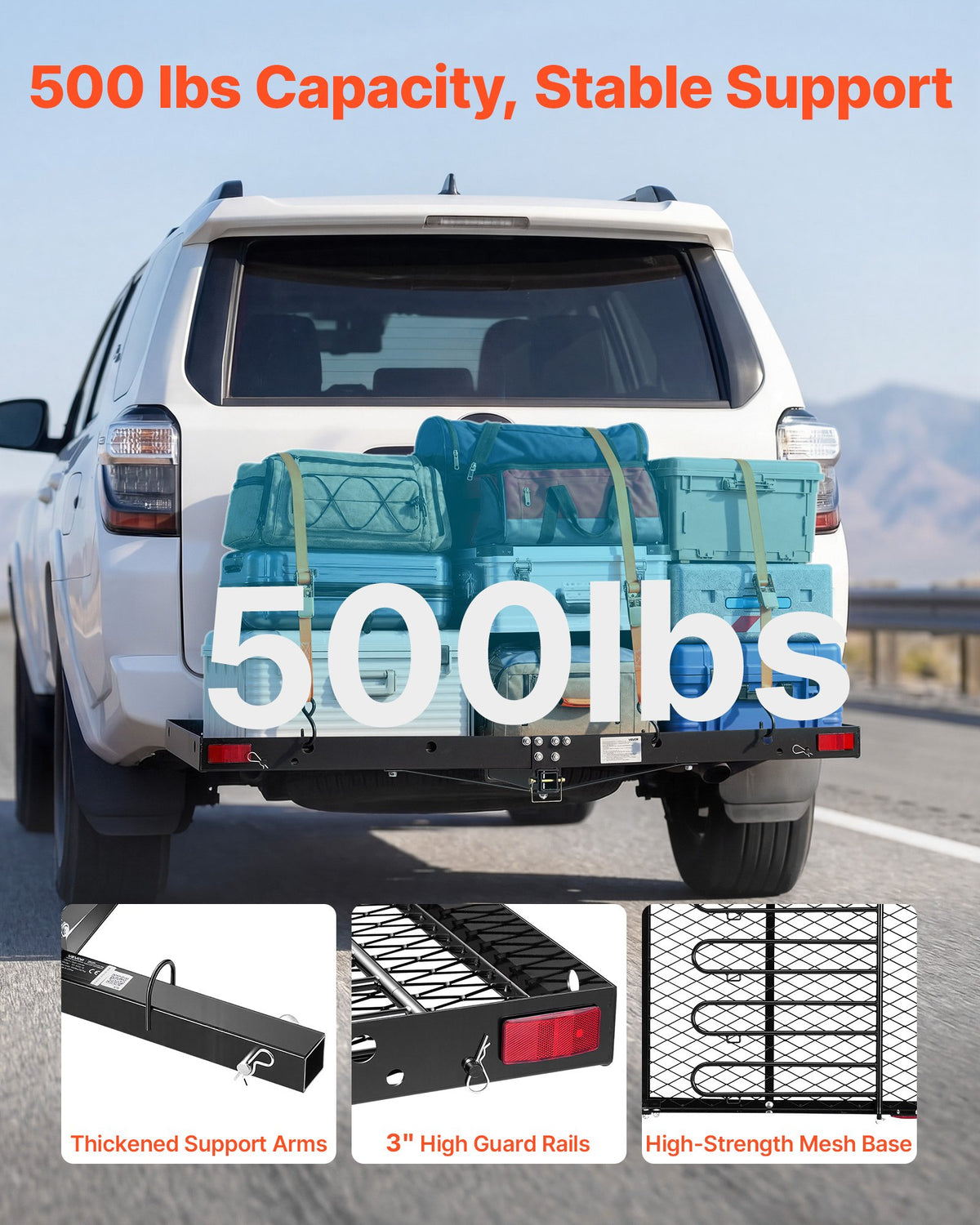 Hitch Cargo Carrier with Bike Racks, 1580 x 685 x 80 mm Hitch Mount Cargo Carrier for up to 4 Mountain Bikes, 227KG Capacity High-Strength Rear Luggage Basket Fits 2" Receiver for SUV Pickups