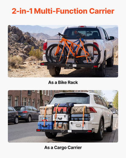 Hitch Cargo Carrier with Bike Racks, 1580 x 685 x 80 mm Hitch Mount Cargo Carrier for up to 4 Mountain Bikes, 227KG Capacity High-Strength Rear Luggage Basket Fits 2" Receiver for SUV Pickups