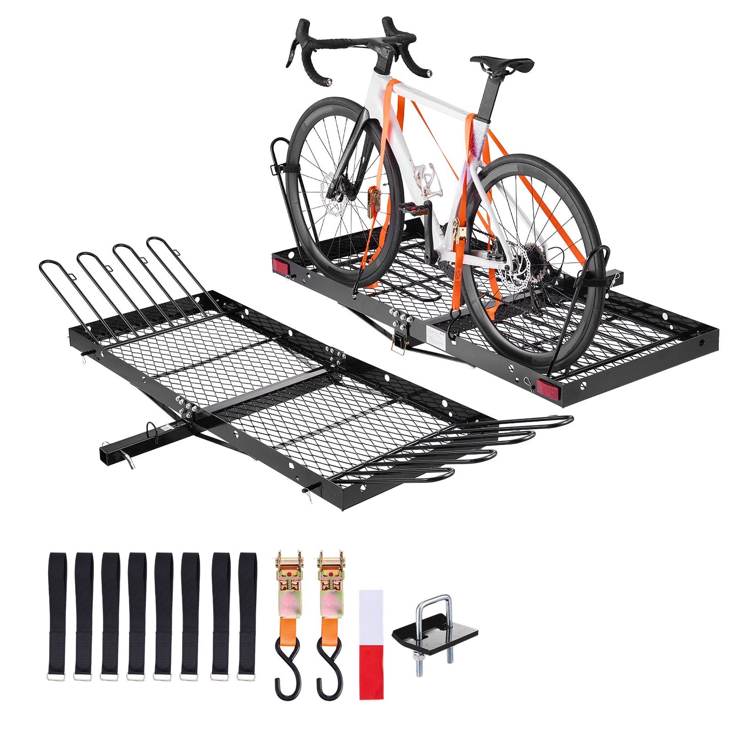 Hitch Cargo Carrier with Bike Racks, 1580 x 685 x 80 mm Hitch Mount Cargo Carrier for up to 4 Mountain Bikes, 227KG Capacity High-Strength Rear Luggage Basket Fits 2" Receiver for SUV Pickups
