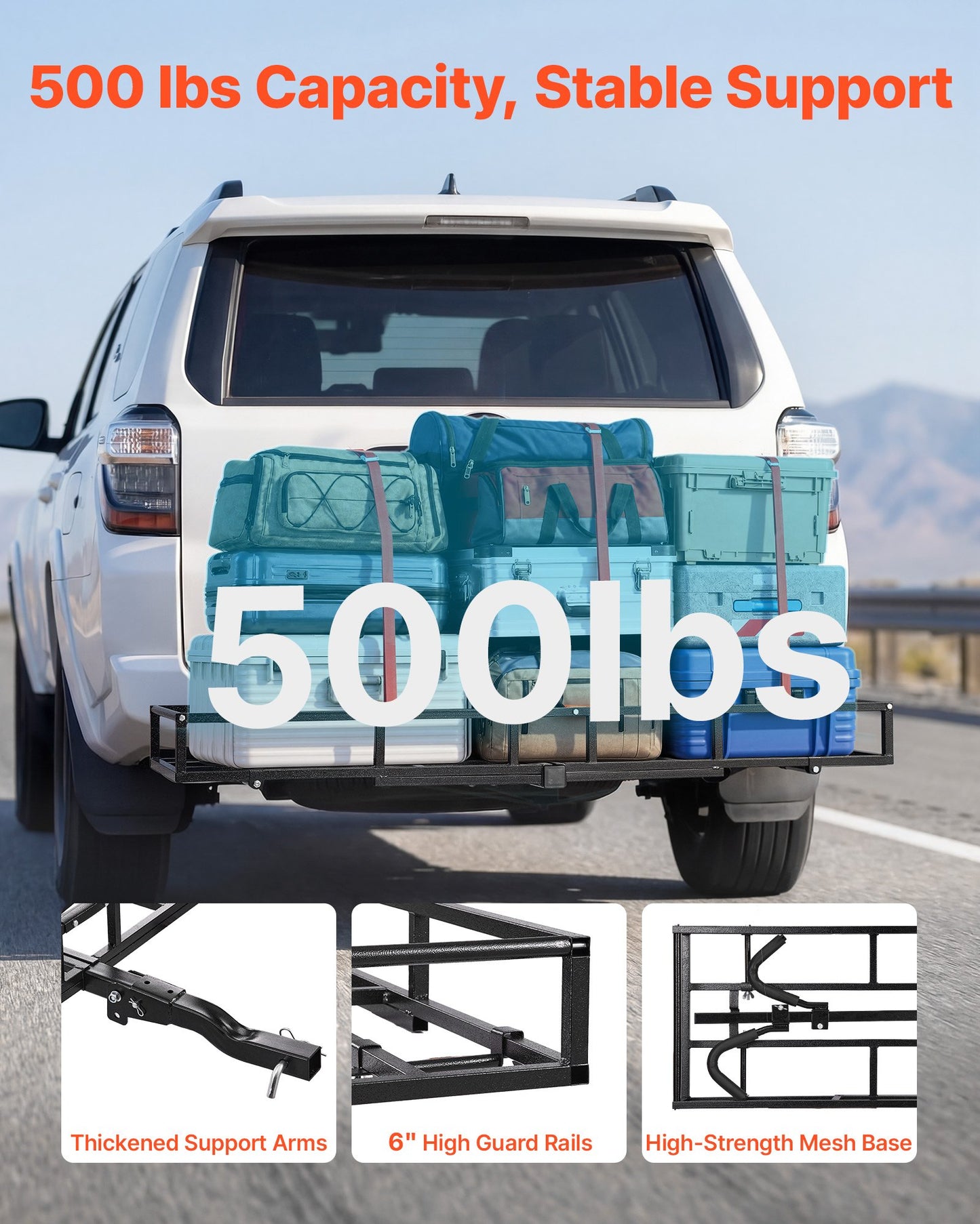 Hitch Cargo Carrier Bike Rack, 1672 x 500 x 145 mm Folding Hitch Mount Cargo Carrier for 2 Fat Tire/Mountain Bikes, 227KG Capacity High-Strength Luggage Basket Fits 2" Receiver for SUV Pickups