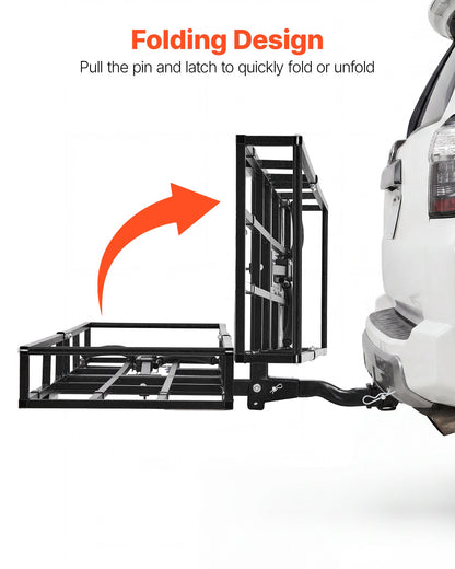 Hitch Cargo Carrier Bike Rack, 1672 x 500 x 145 mm Folding Hitch Mount Cargo Carrier for 2 Fat Tire/Mountain Bikes, 227KG Capacity High-Strength Luggage Basket Fits 2" Receiver for SUV Pickups