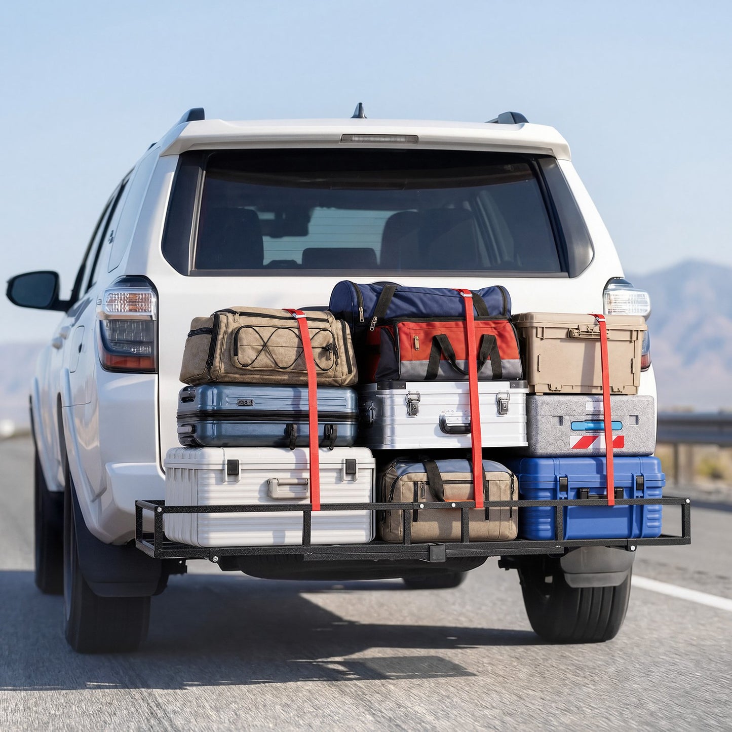 Hitch Cargo Carrier Bike Rack, 1672 x 500 x 145 mm Folding Hitch Mount Cargo Carrier for 2 Fat Tire/Mountain Bikes, 227KG Capacity High-Strength Luggage Basket Fits 2" Receiver for SUV Pickups