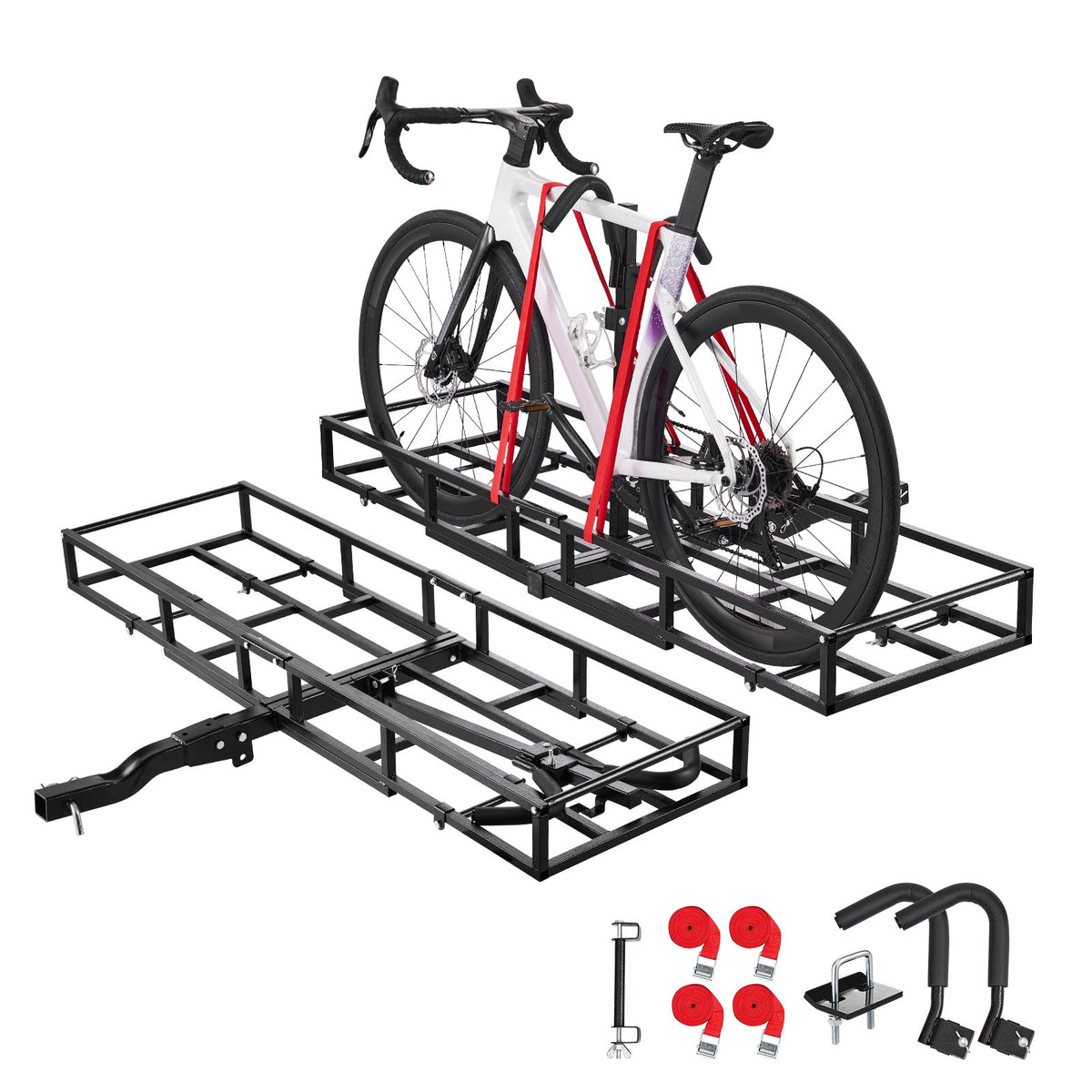 Hitch Cargo Carrier Bike Rack, 1672 x 500 x 145 mm Folding Hitch Mount Cargo Carrier for 2 Fat Tire/Mountain Bikes, 227KG Capacity High-Strength Luggage Basket Fits 2" Receiver for SUV Pickups