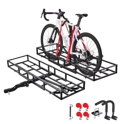 Hitch Cargo Carrier Bike Rack, 1672 x 500 x 145 mm Folding Hitch Mount Cargo Carrier for 2 Fat Tire/Mountain Bikes, 227KG Capacity High-Strength Luggage Basket Fits 2" Receiver for SUV Pickups
