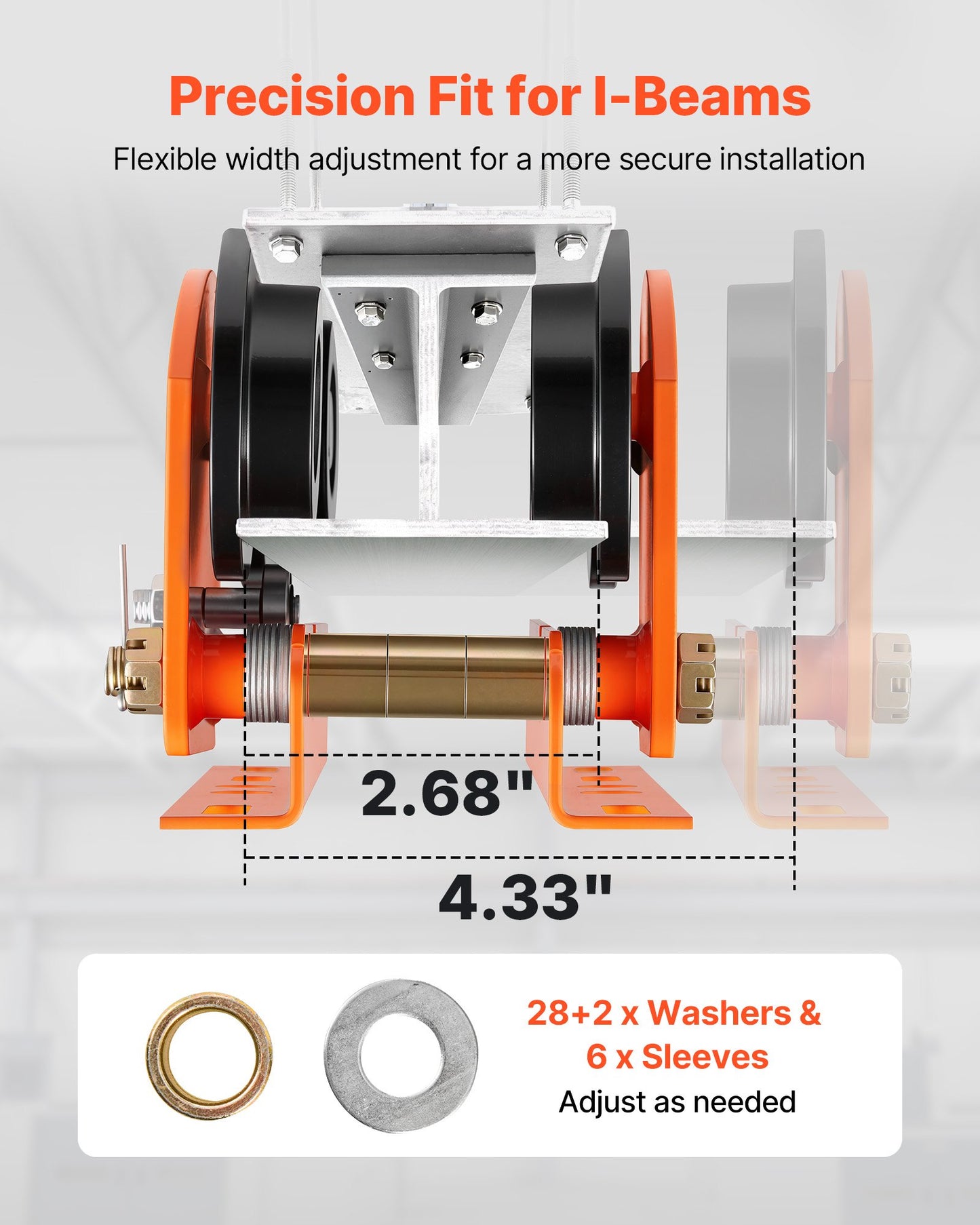 Electric Hoist Manual Trolley, 1 Ton Load Capacity for PA600 PA700 PA800 PA900 PA1000, Push Beam Trolley with Dual Wheels, 68-110 mm Adjustable Beam Flange Width for Straight & Curved I-Beam