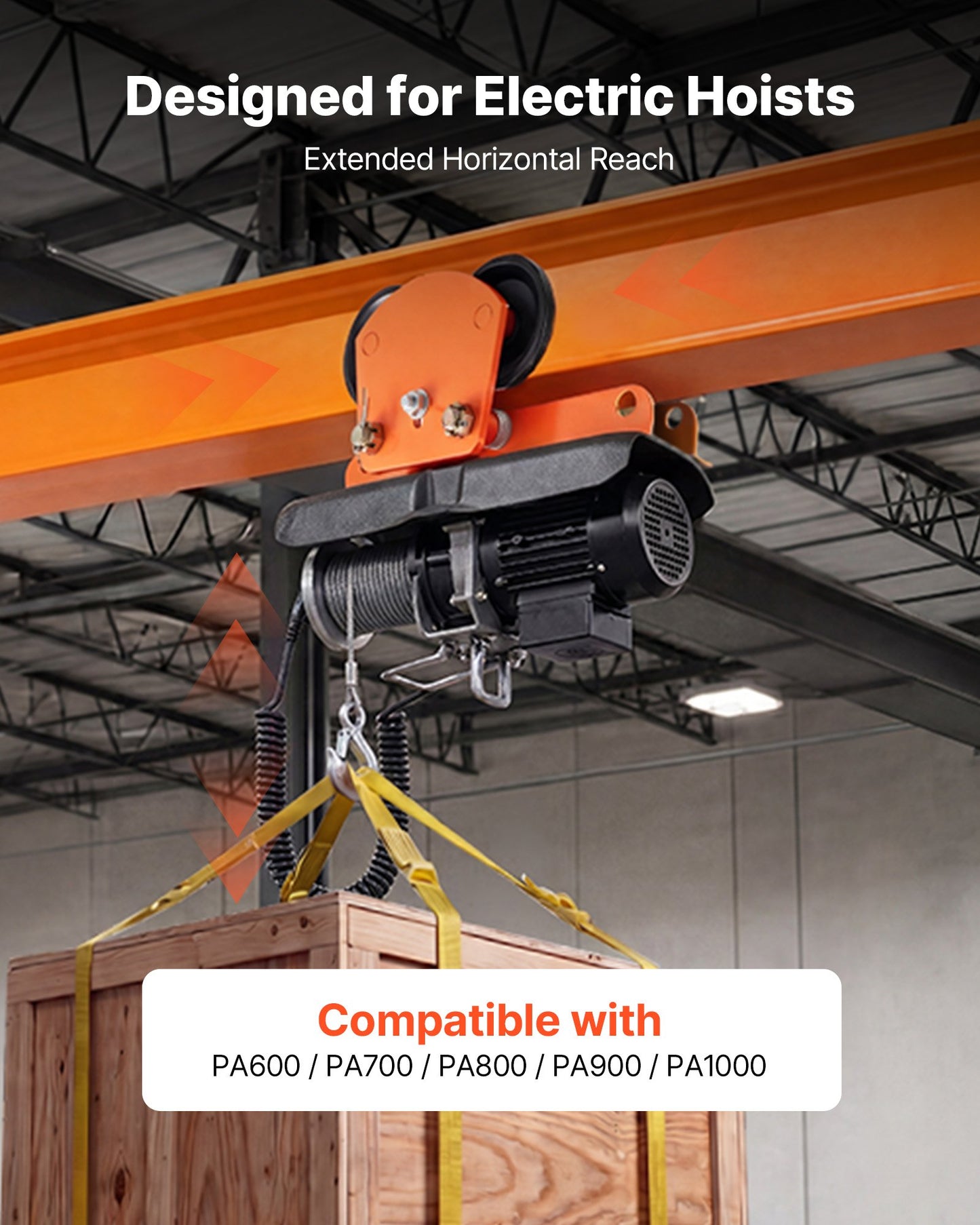 Electric Hoist Manual Trolley, 1 Ton Load Capacity for PA600 PA700 PA800 PA900 PA1000, Push Beam Trolley with Dual Wheels, 68-110 mm Adjustable Beam Flange Width for Straight & Curved I-Beam