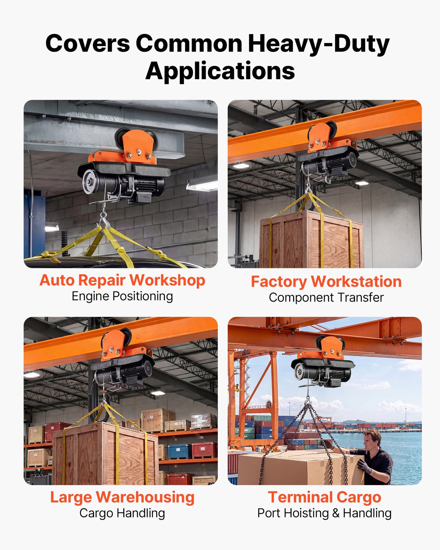Electric Hoist Manual Trolley, 1 Ton Load Capacity for PA600 PA700 PA800 PA900 PA1000, Push Beam Trolley with Dual Wheels, 68-110 mm Adjustable Beam Flange Width for Straight & Curved I-Beam