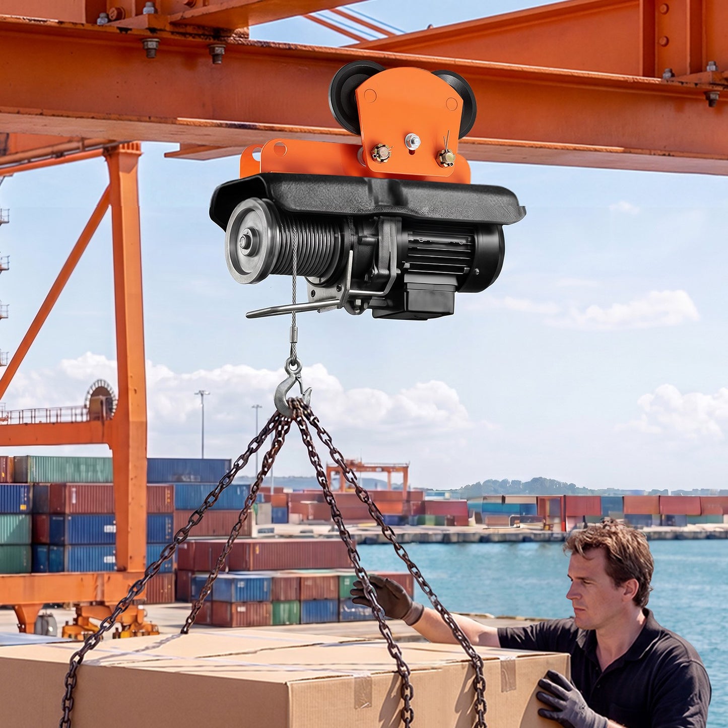 Electric Hoist Manual Trolley, 1 Ton Load Capacity for PA600 PA700 PA800 PA900 PA1000, Push Beam Trolley with Dual Wheels, 68-110 mm Adjustable Beam Flange Width for Straight & Curved I-Beam