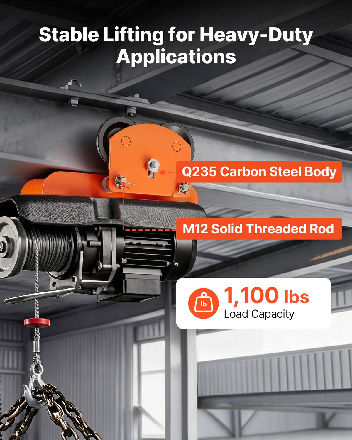 Electric Hoist Manual Trolley, 0.5 Ton Load Capacity for PA200 PA250 PA300 PA400 PA500, Push Beam Trolley with Dual Wheels, 68-110 mm Adjustable Beam Flange Width for Straight & Curved I-Beam