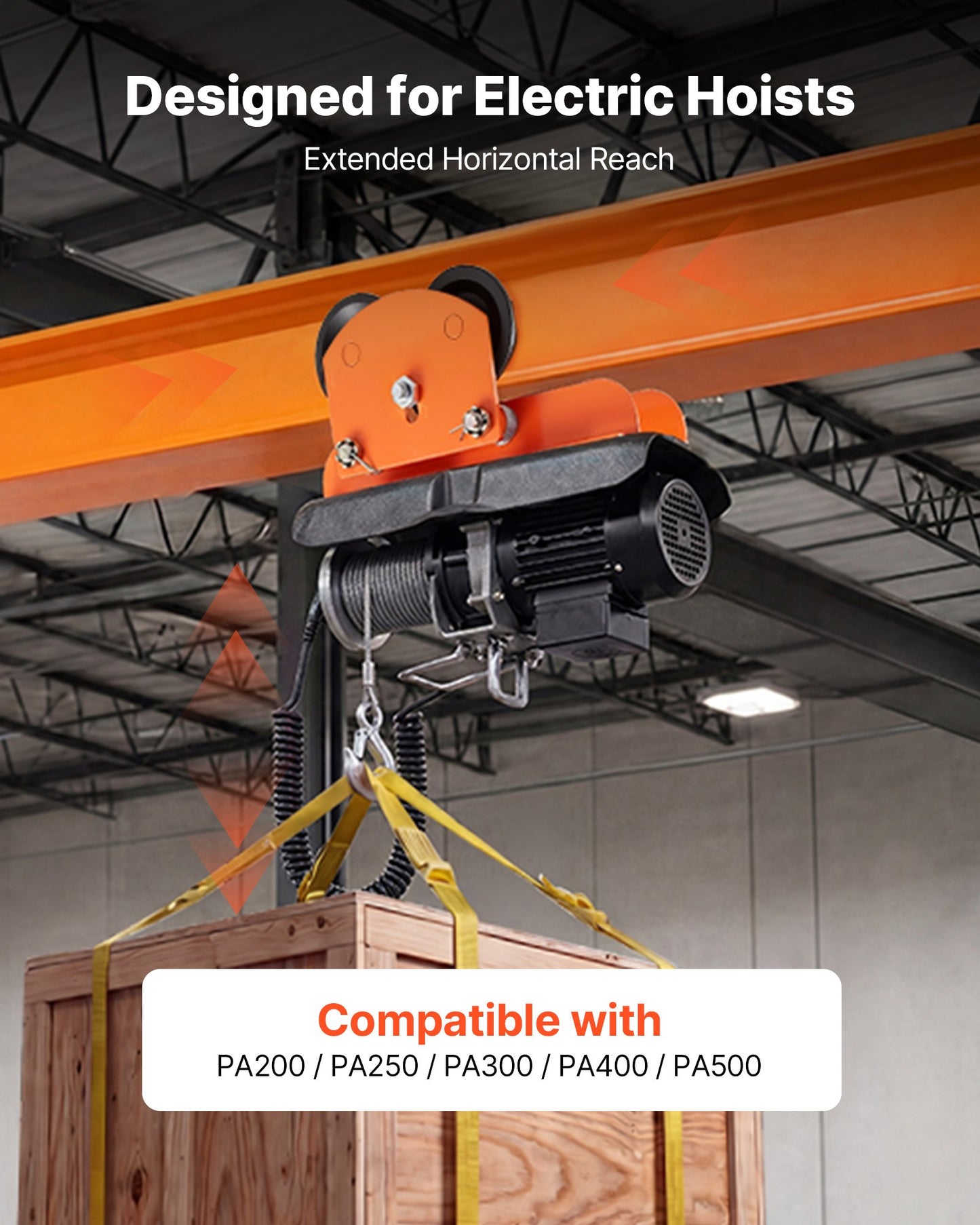 Electric Hoist Manual Trolley, 0.5 Ton Load Capacity for PA200 PA250 PA300 PA400 PA500, Push Beam Trolley with Dual Wheels, 68-110 mm Adjustable Beam Flange Width for Straight & Curved I-Beam