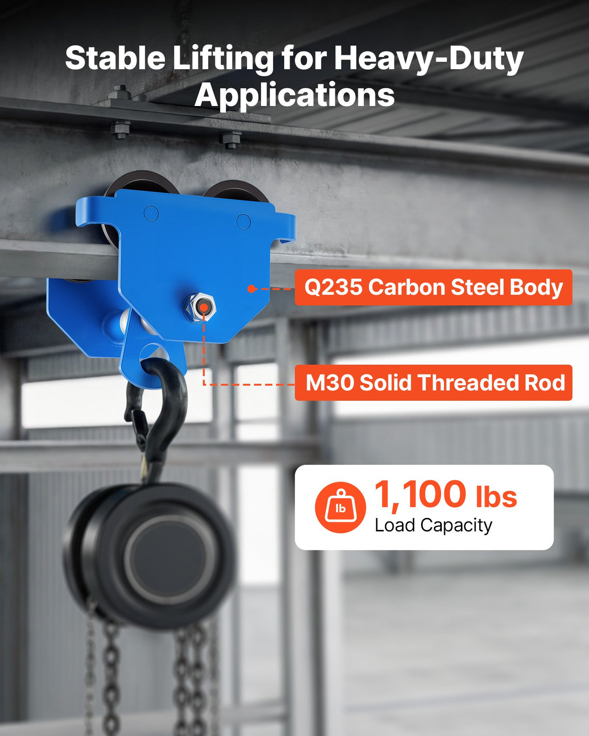 Manual Trolley, 0.5 Ton Load Capacity, Push Beam Trolley with Dual Wheels, Adjustable for I-Beam Flange Width 53 mm to 140 mm, Heavy Duty Carbon Steel Garage Hoist for Straight & Curved I Beam